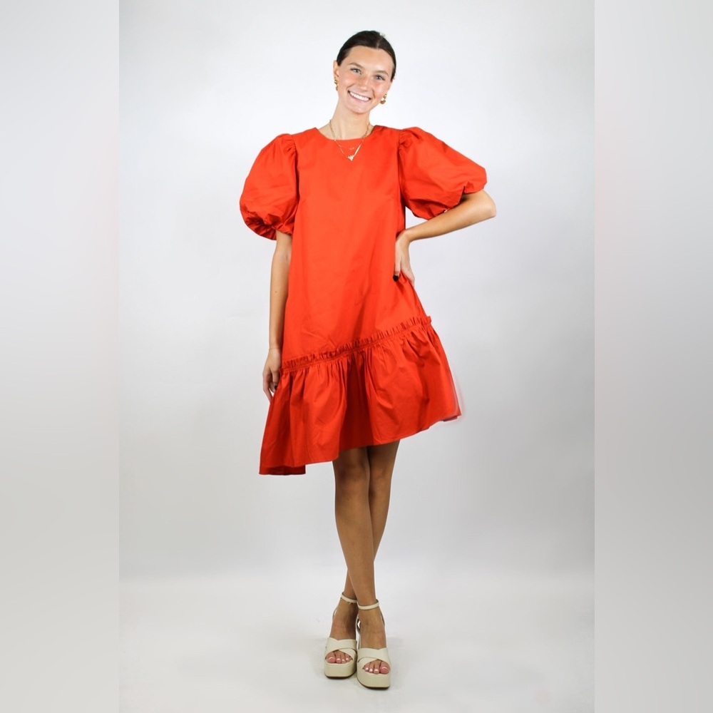 Aureum L Short Puff Sleeve Asymmetrical Hem Dress